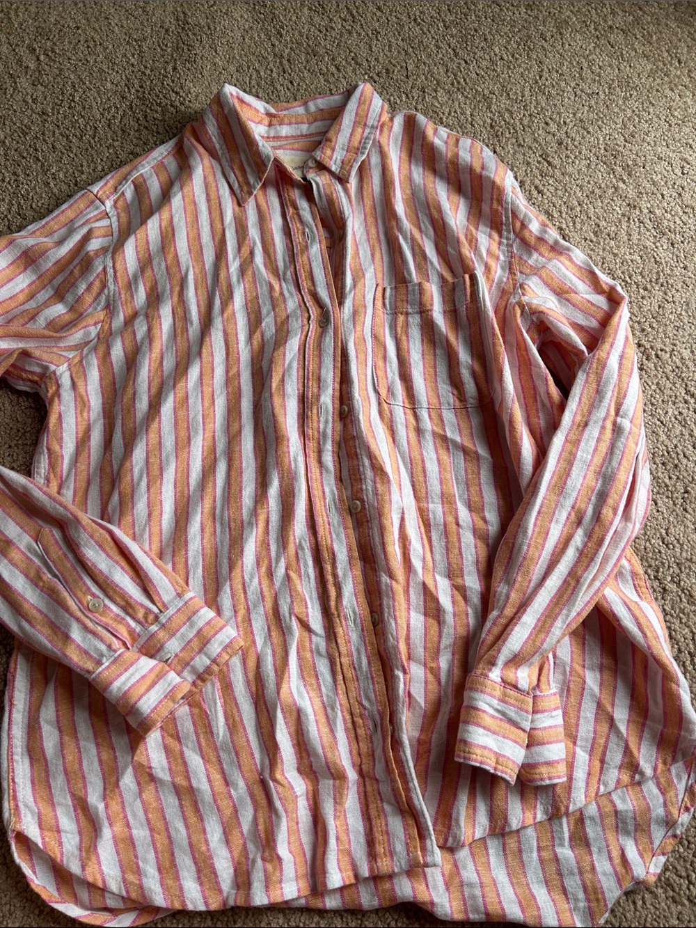 Universal Thread Women's Long-Sleeve Striped Button-Up - Orange & White